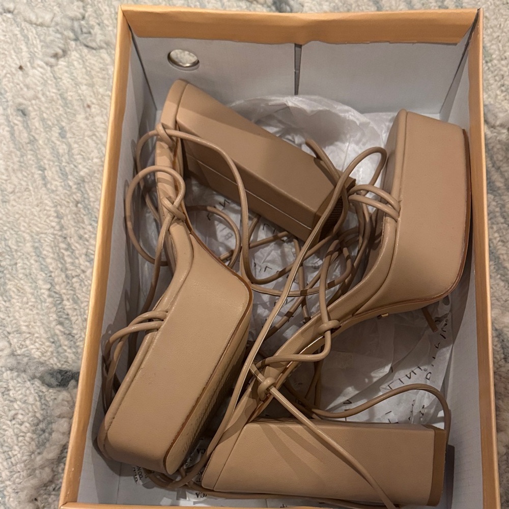 Billini Tan Lace-Up Platform Heels